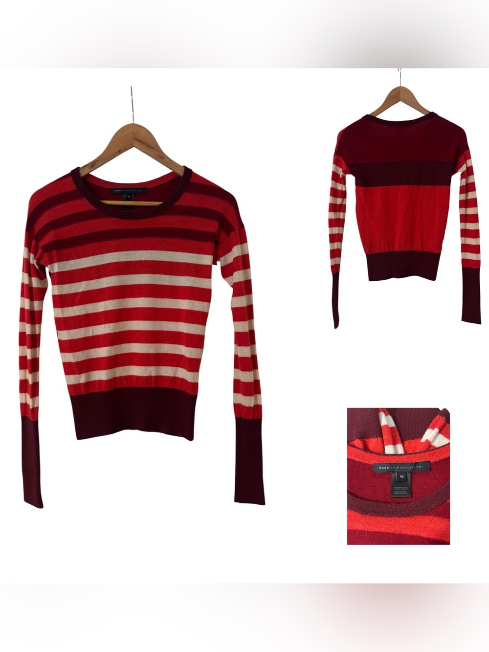 Marc by Marc Jacobs Merino Wool Crew Neck Striped Sweater
